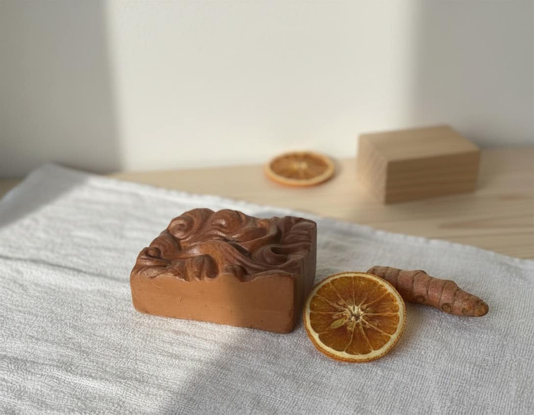jabon artesanal de curcuma y naranja hecho en costa rica